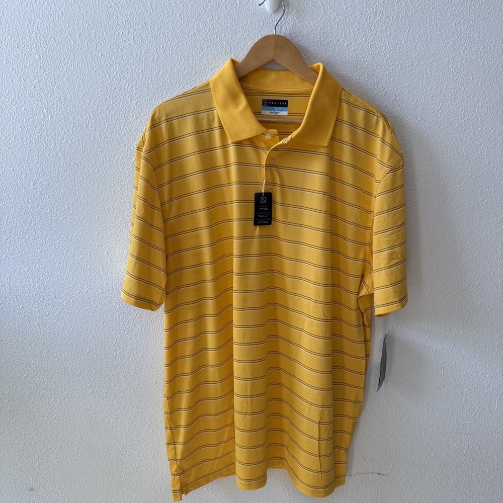 PGA TOUR Airflux Stretch Breathable Yellow Polo Shirt Men's XXL Short Sleeve